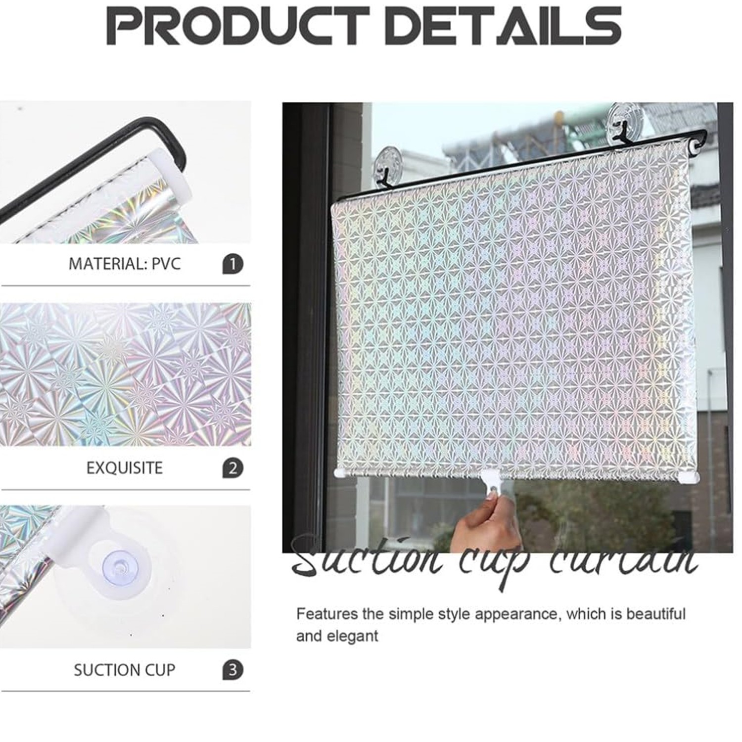 Window Shade with Suction Cup Sun Curtain for Kitchen Retractable Privacy Screen