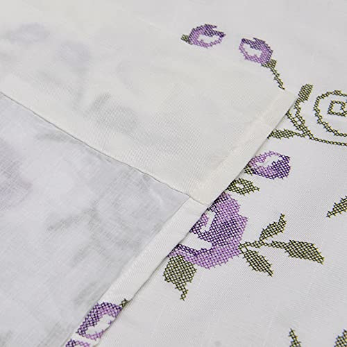 1 Piece Rose Embroidery Valance, Lilac, 60″ x 19″, Scalloped Flower Floral
