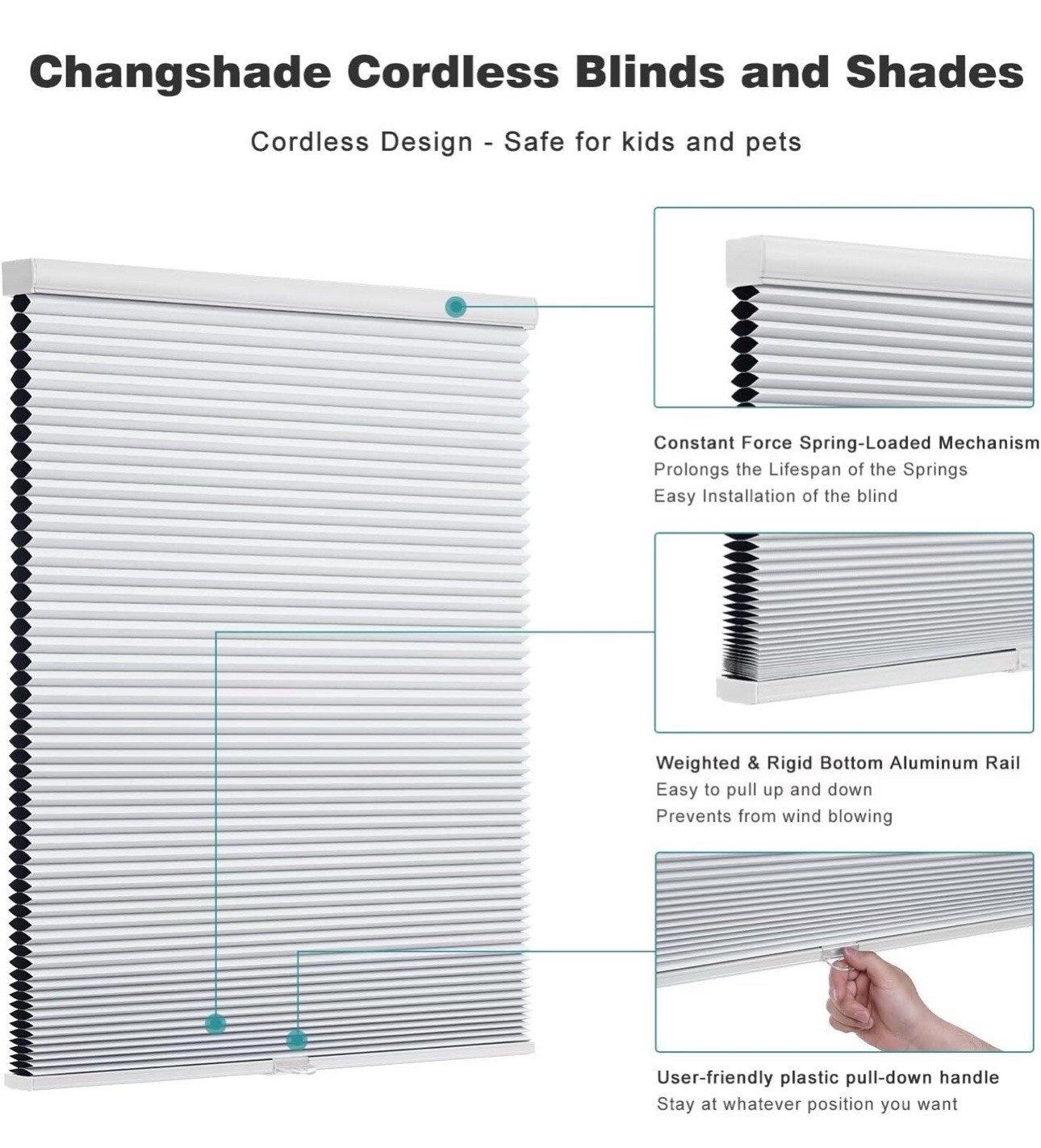 Cellular shadow white blackout shades 24in.Wx64in. Cordless, modern style