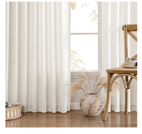 MIULEE Natural White Linen Curtains 52 x 90 Curtain Panels Drapes Semi Sheer NEW