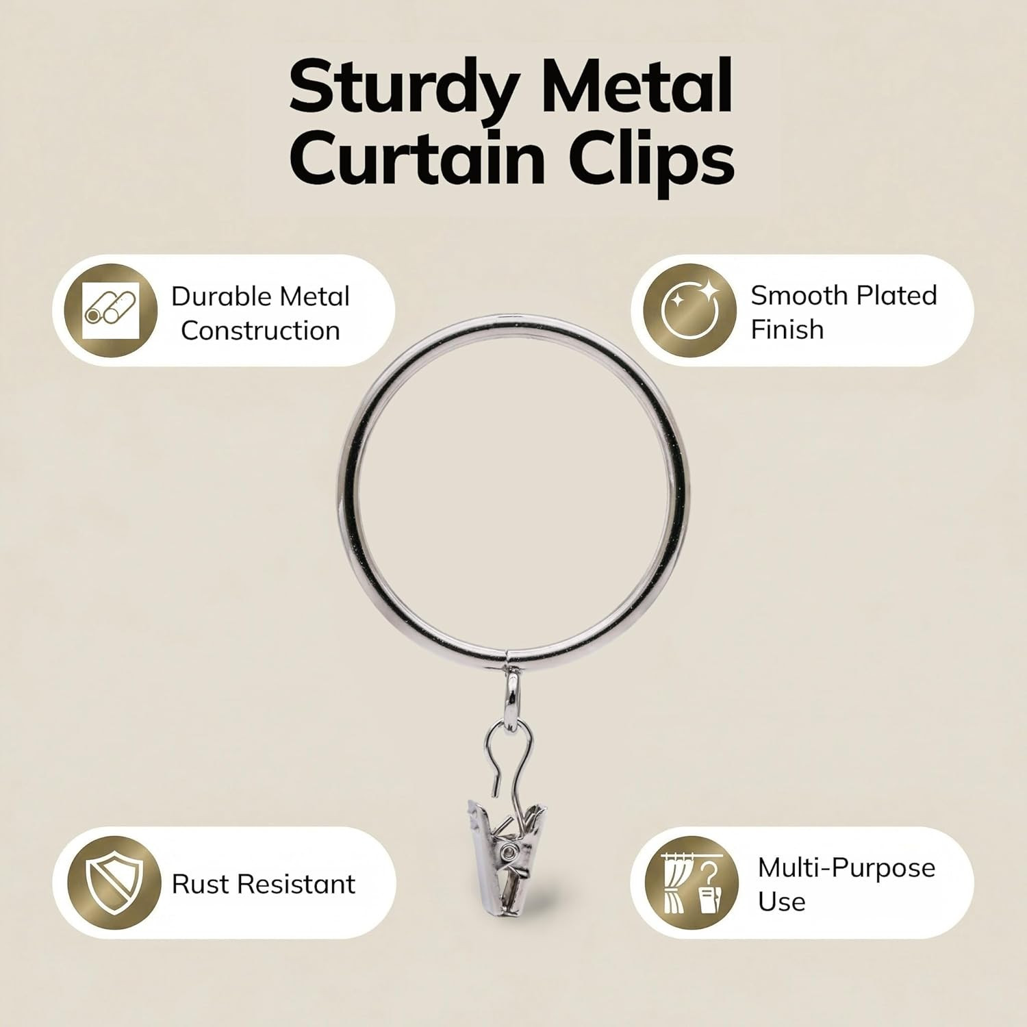 20 Pack Silver Big Curtain Rings with Eyelets with Clips, Metal Drapery Ring for