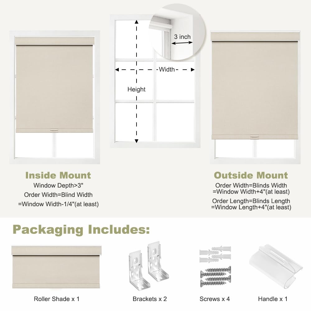 Blackout Roller Shades for Windows, Cordless, Roller Blinds, Linen Fabric Win…