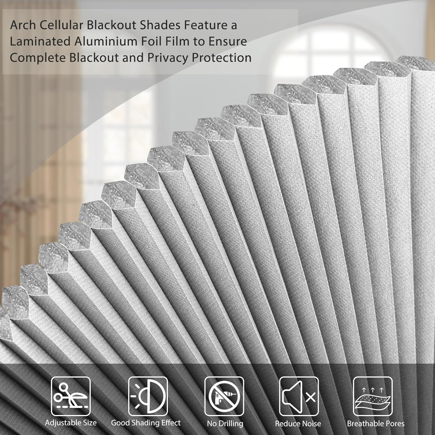 Blackout Cellular Window Shades Arch Shade No Drill Cordless Honeycomb Blinds