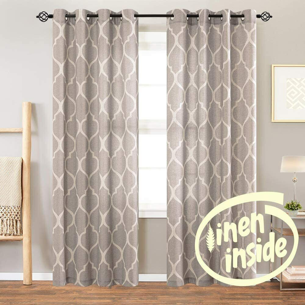 Linen Curtains Light Filtering Grommet Drapes W50 x L84 Inches