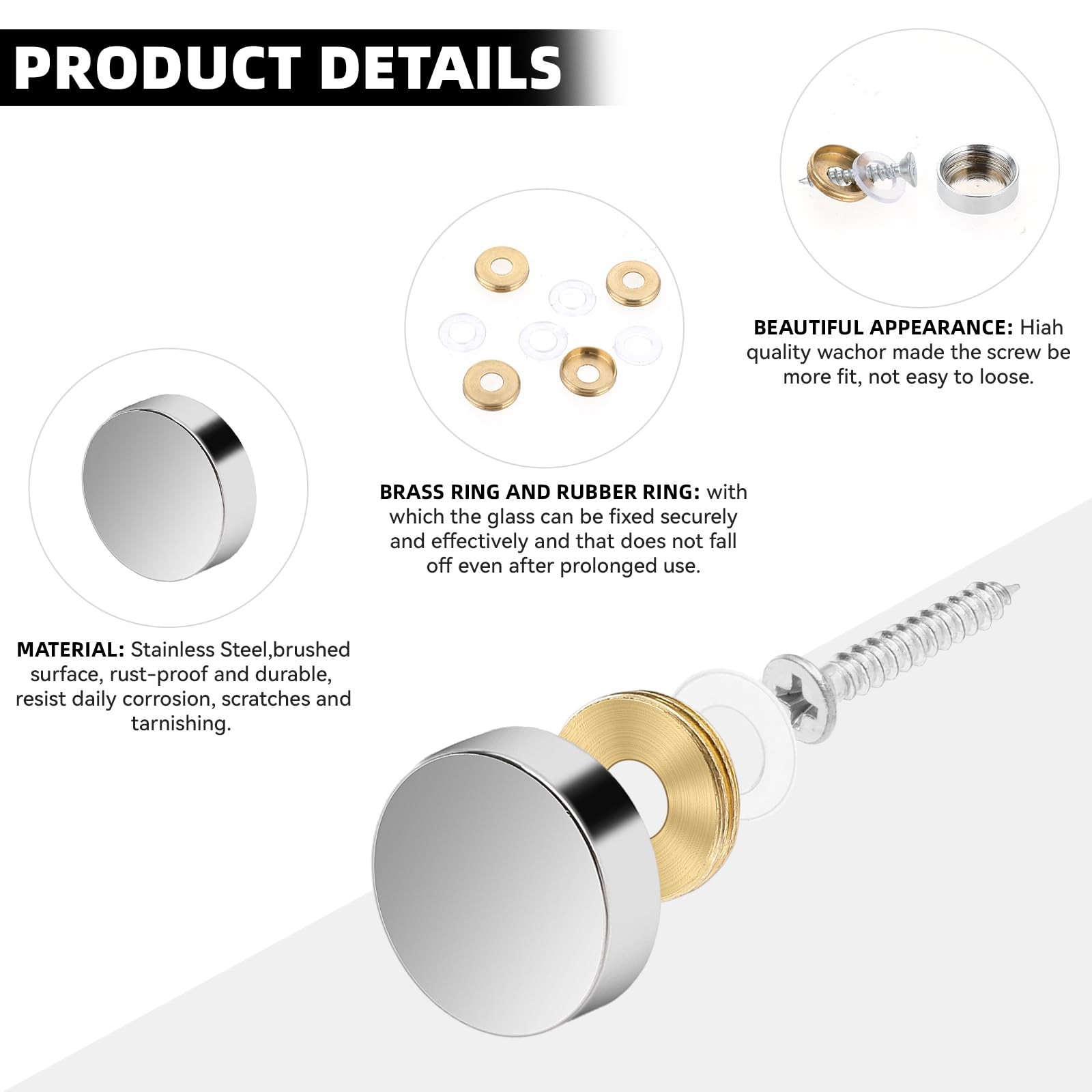 Mirror Screws, 20 PCS Stainless Steel Screw Cover Cap, 0.63″/16mm Diameter De…