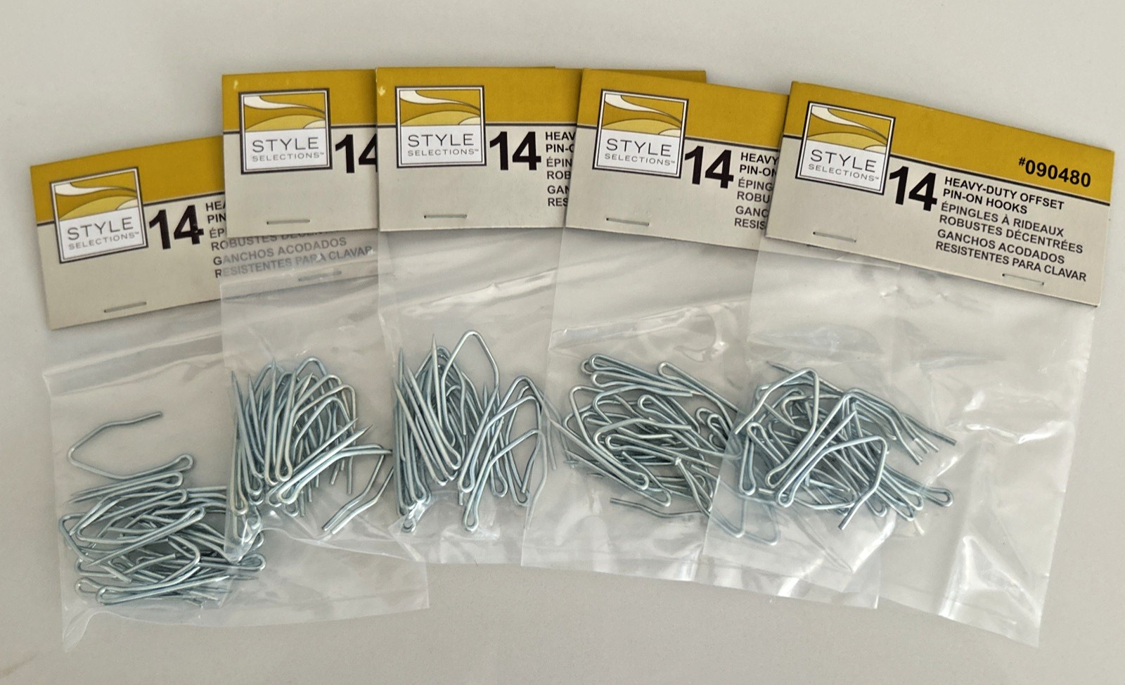 Lot of 5 Style Selections Heavy Duty Offset Pin-on Drapery Hooks 14 PC. #090480