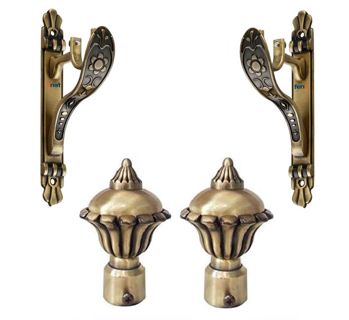 Antique Brass Doors & Windows Curtain Support Bracket Set 4 pcs For 1 Inch Rod