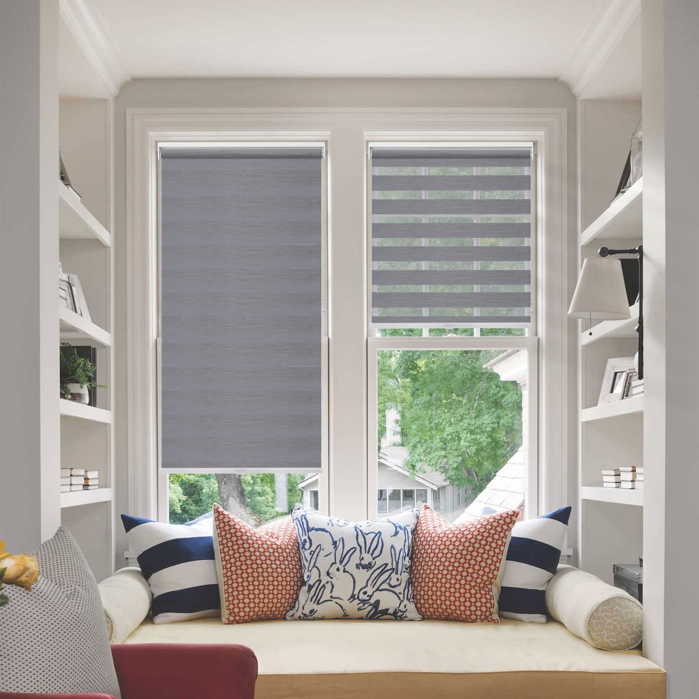 Tinfonbly Cordless Zebra Blinds Roller Window Shadesdual Layer Sheer Day And