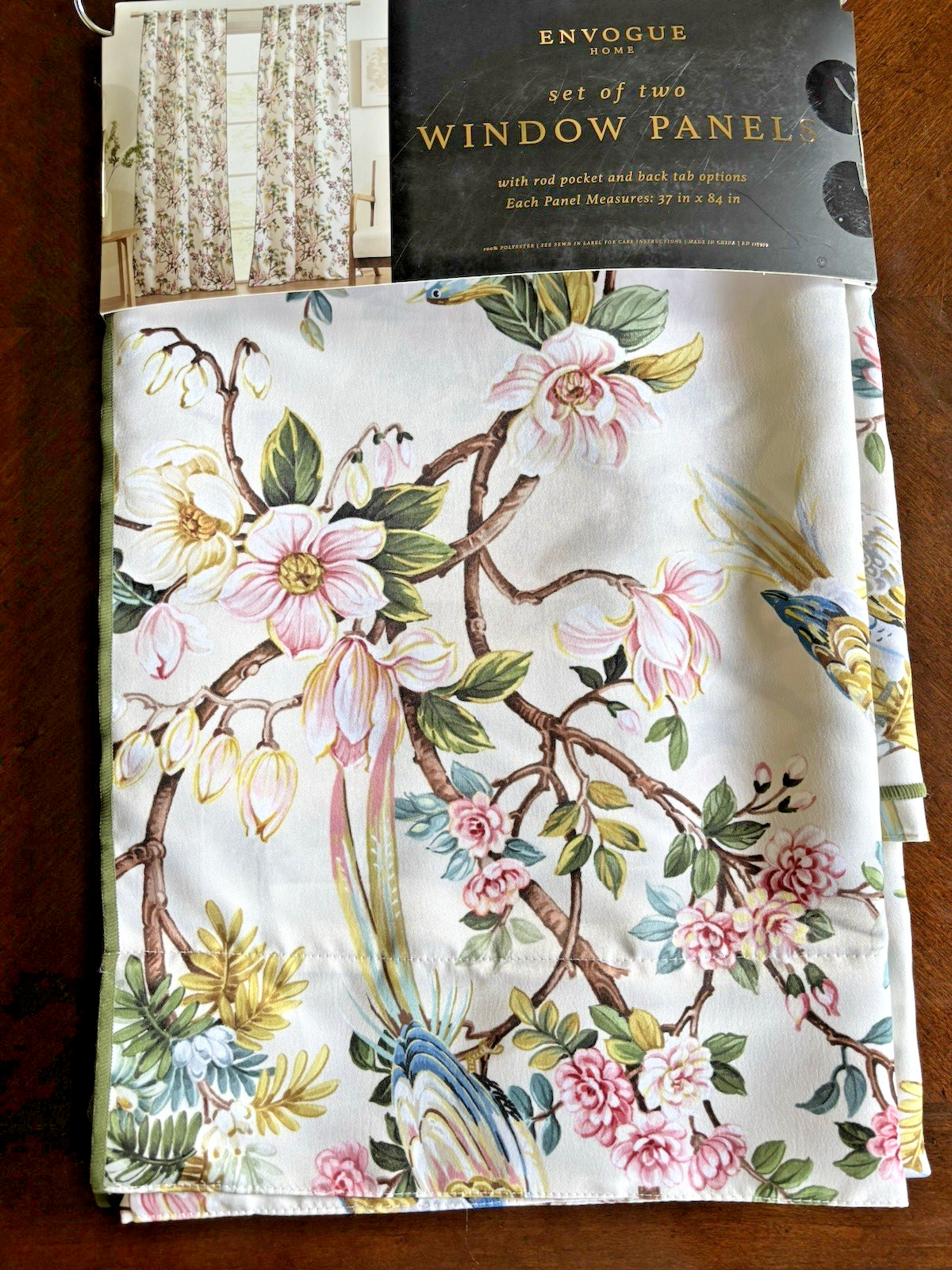 ENVOGUE Botanical Garden Floral Exotic Birds Set of 2 Curtain Panels 84” NEW