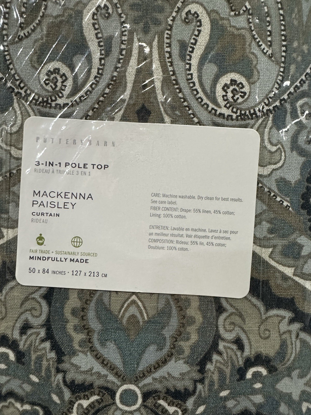 Pottery Barn Mackenna Drape 50×84″ Multiples available paisley blue