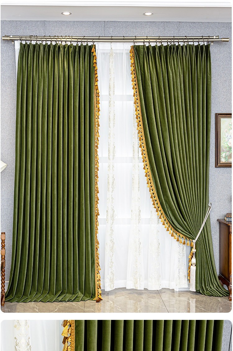 Custom retro American green flannel bedroom velvet cloth curtain tulle M1843