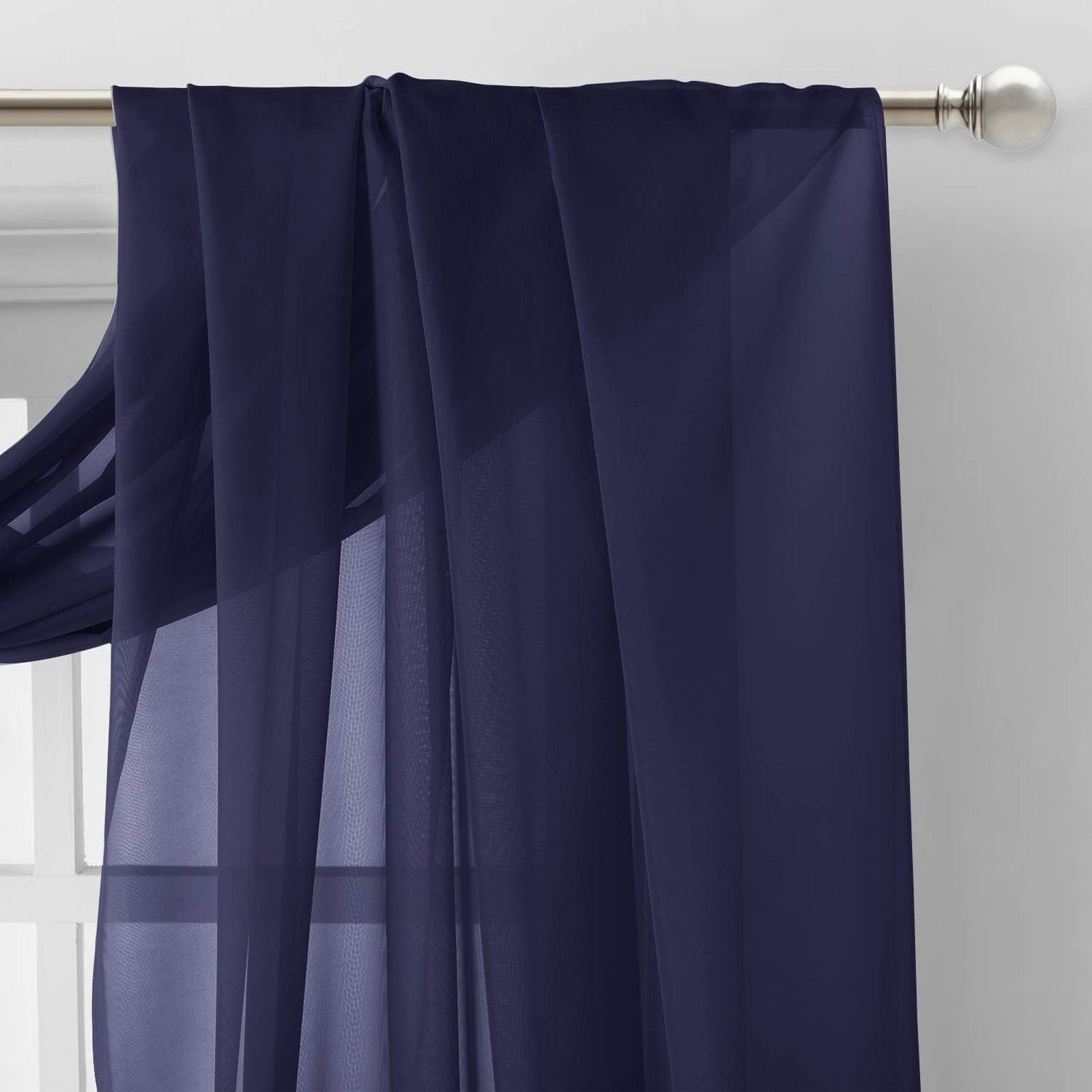 Dark Blue Sheer Window Scarves Set of 2 Voile Sheer Curtains for Kids Room Party