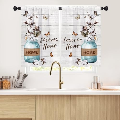 Farmhouse Kitchen Window Curtain Panels Short 27.5″W x 39″L (Pack of 2) Teal