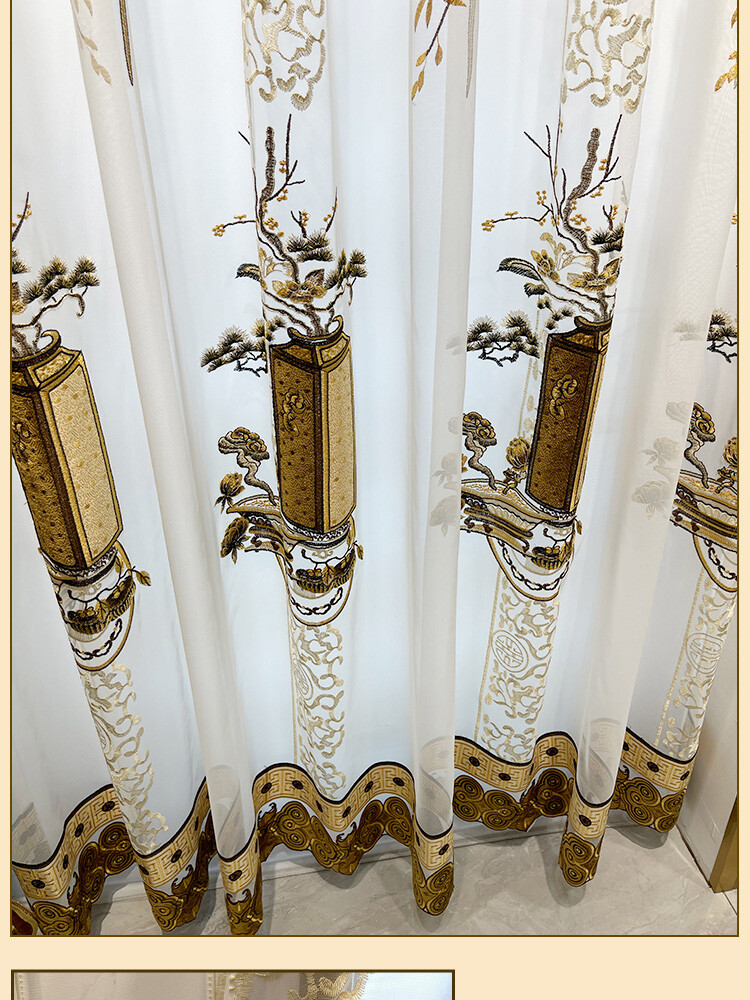 luxury Chinese Embroidery Velvet gold classical curtain valance tulle M1670