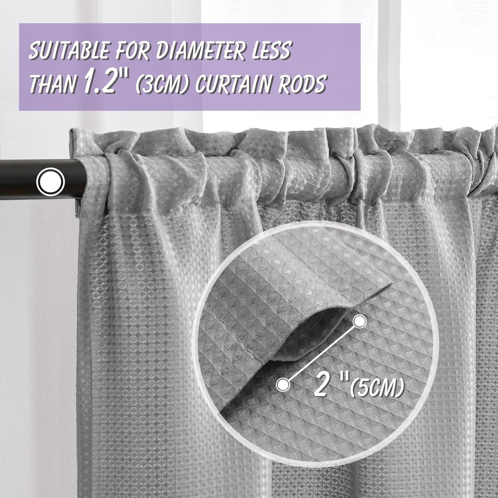 Water Repellent Waffle Bathroom Window Curtains, 24W x 36L Inch