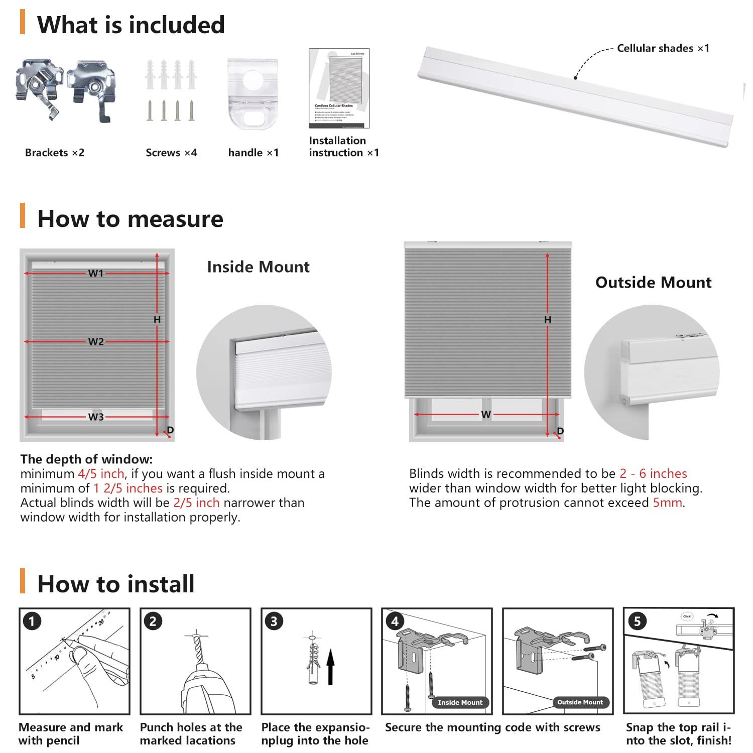LazBlinds Cordless Cellular Shades, Light Filtering Honeycomb Shades for Home,