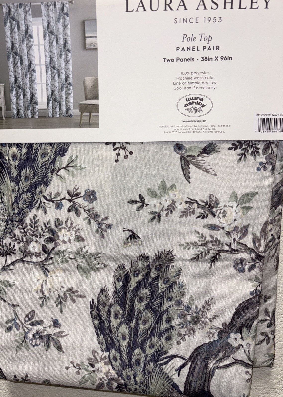 2 Laura Ashley Belvedere Peacock Blue Green Window Curtains Panel Drapes 38×96