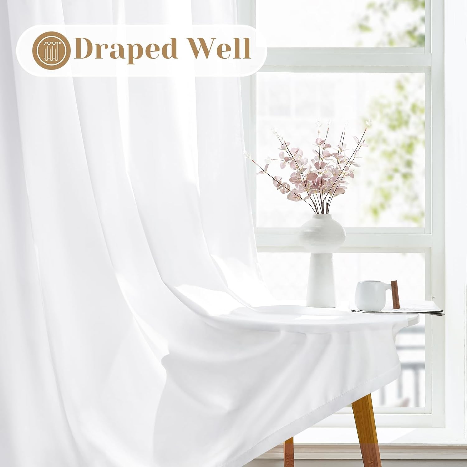 Non-See-Through White Sheer Kitchen Curtains 30 X 24 Inches Long 2 Panels Short