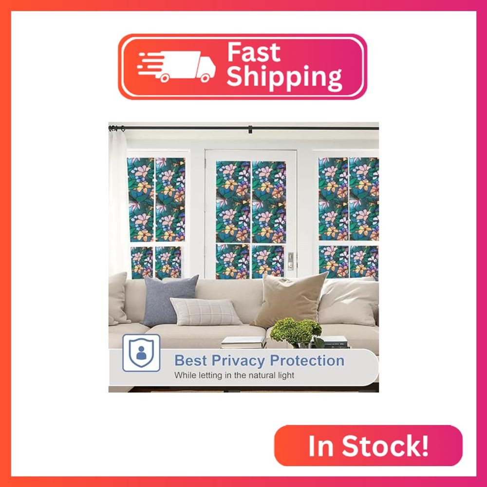 SUNDEF FILM Window Privacy Film Stained Glass Window Films Day and Night, Static