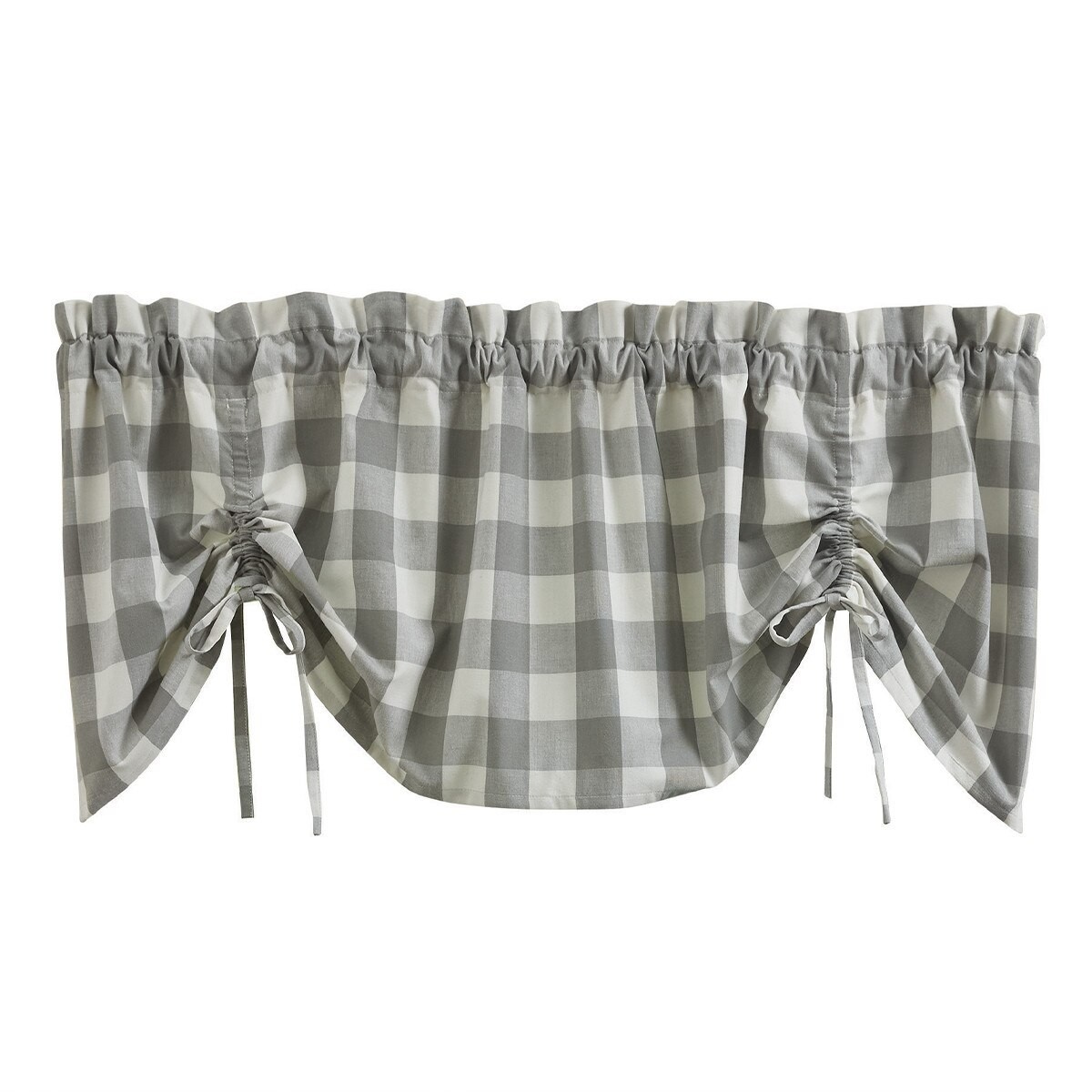 WICKLOW CHECK LINED FARMHOUSE VALANCE, DOVE GRAY, NEW 113-476D