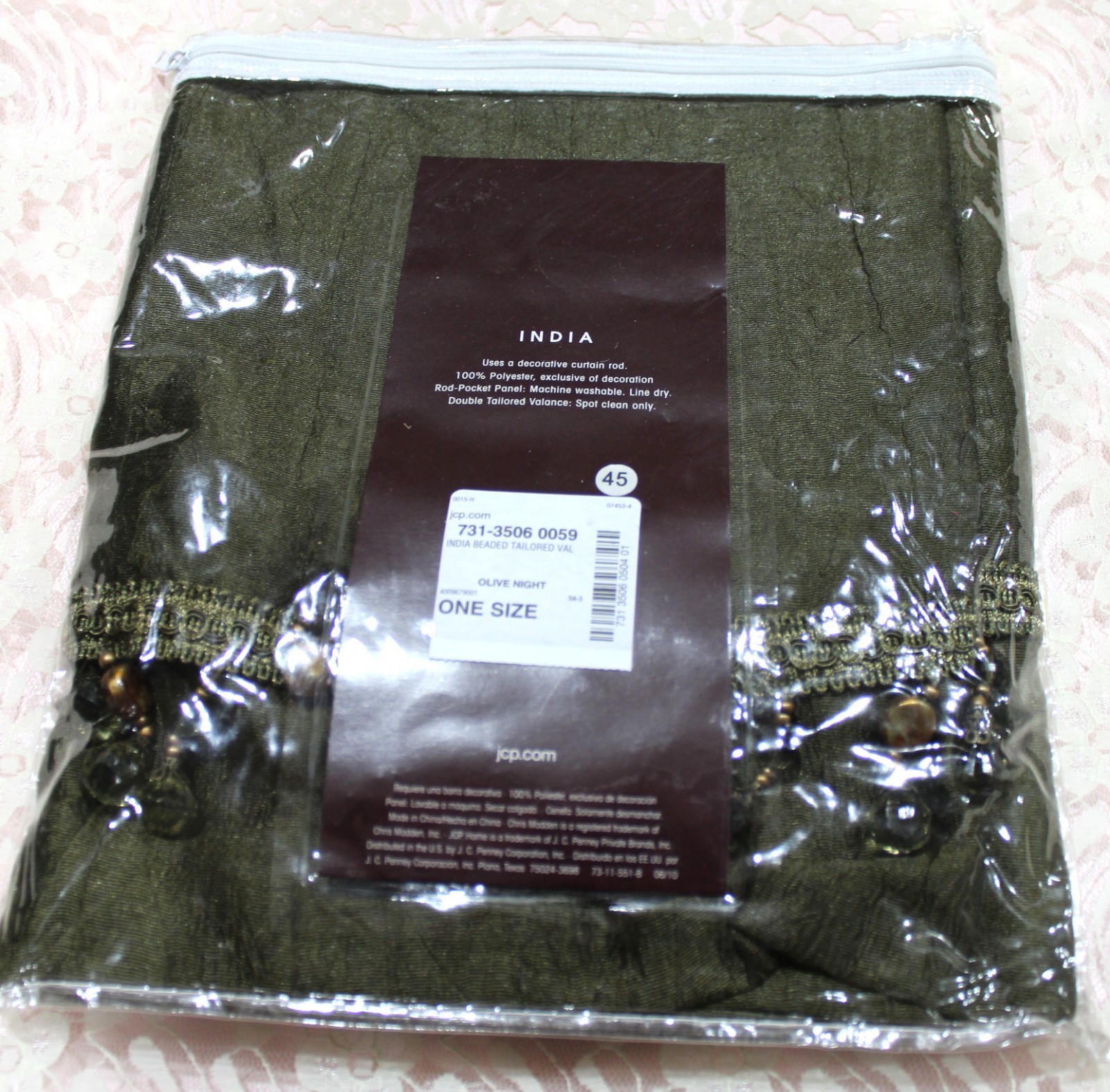 Chris Madden India Beaded Tailored Valance Olive Night NEW IN PACKAGE