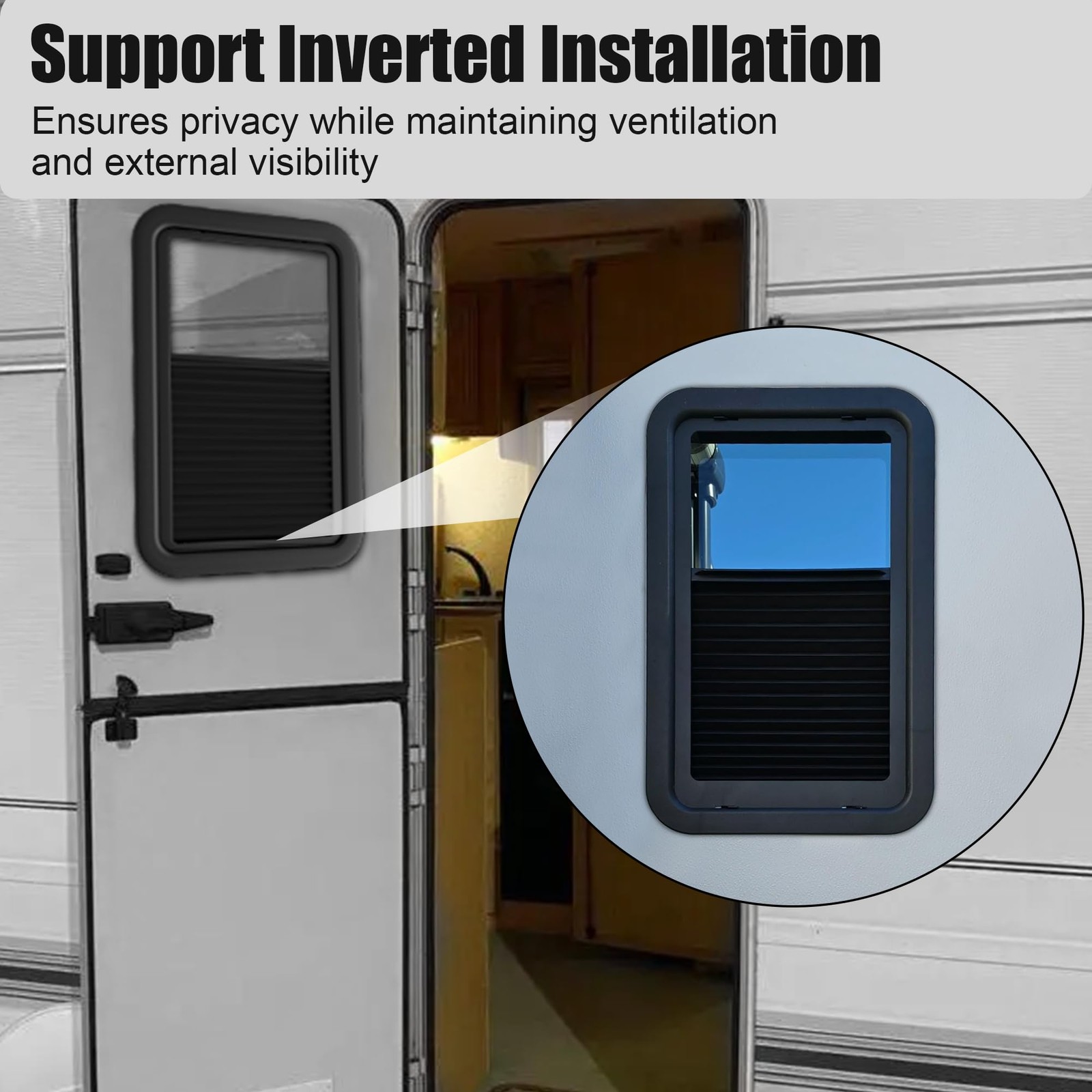 RV Entry Door Window with Low-Profile Shade 12 W x 21 H – Black