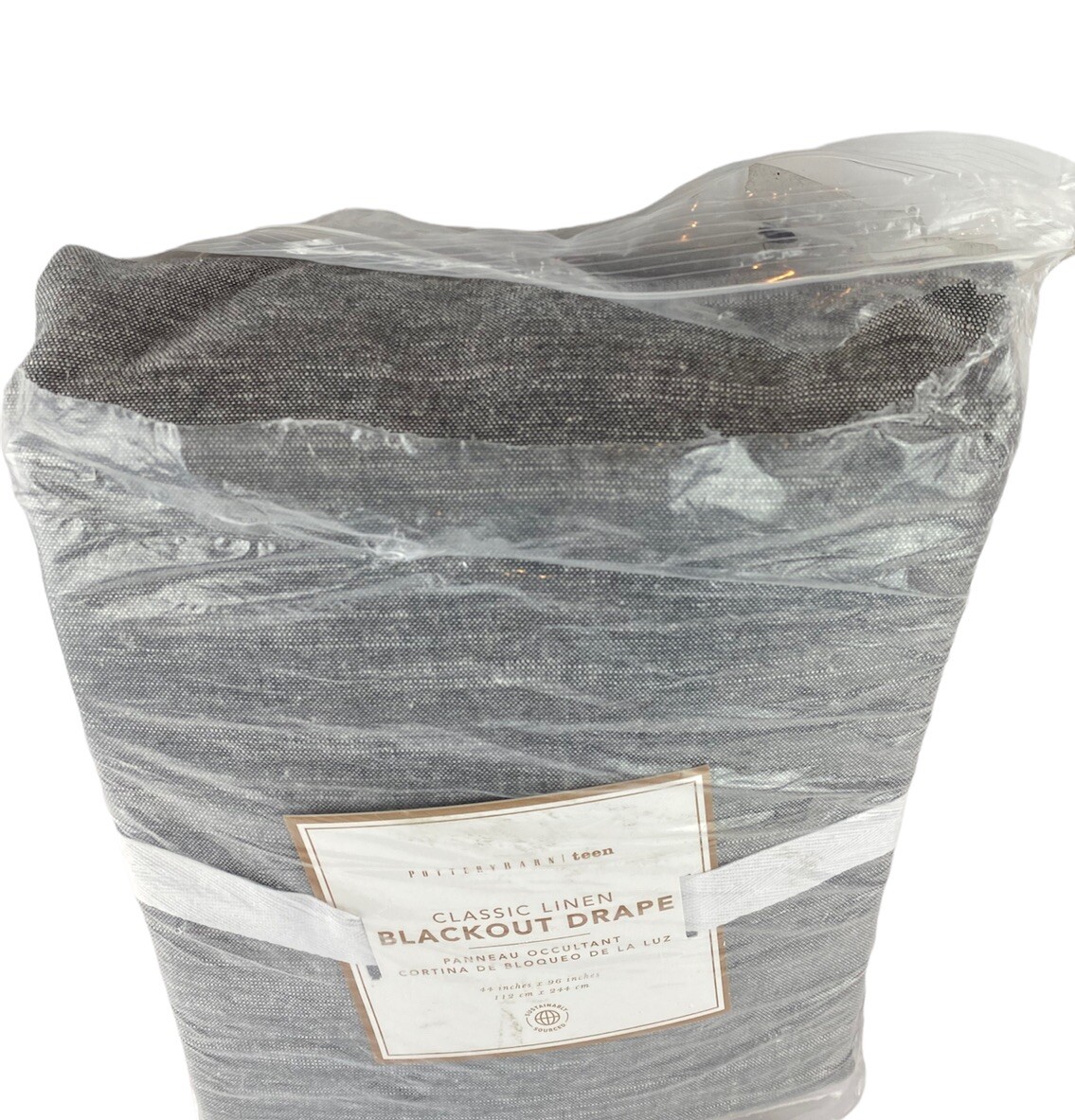 Pottery Barn Teen Classic Linen Blackout Drape Dark Charcoal Open Box 44 x 96