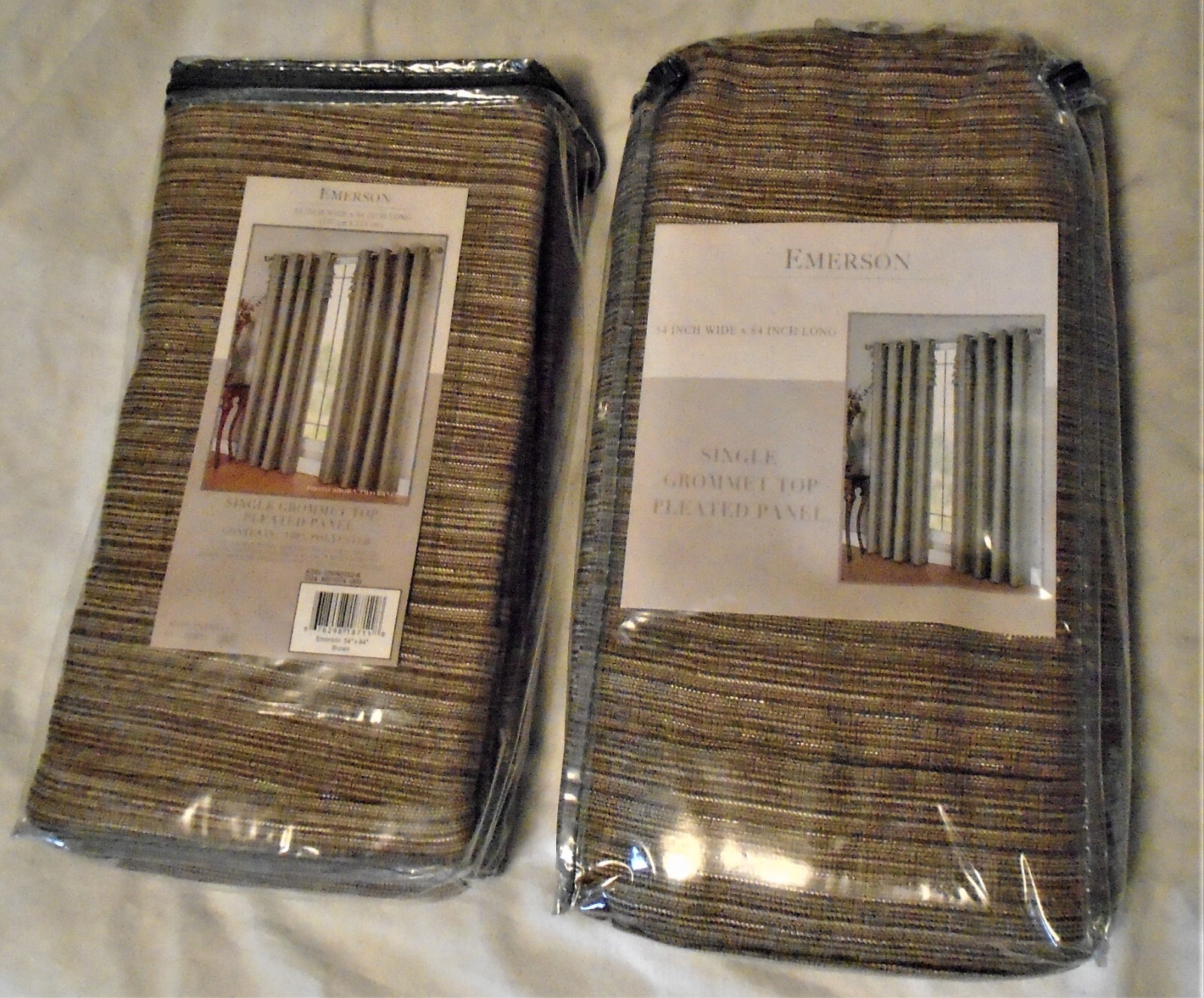 Emmerson 54X84 in Grommet Top Brown Pleated Window Curtain Panel Set of 2 NIP