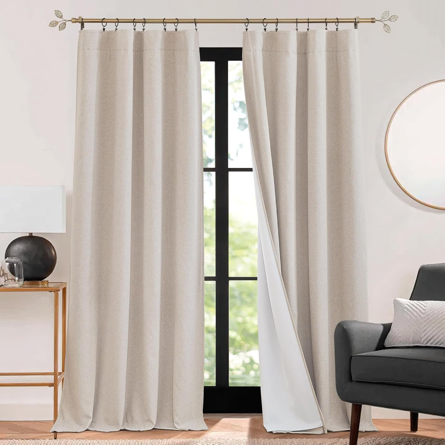 3-in-1 Soundproof Blackout Insulation Curtains, Taupe, 52×84 In, 2 Panels