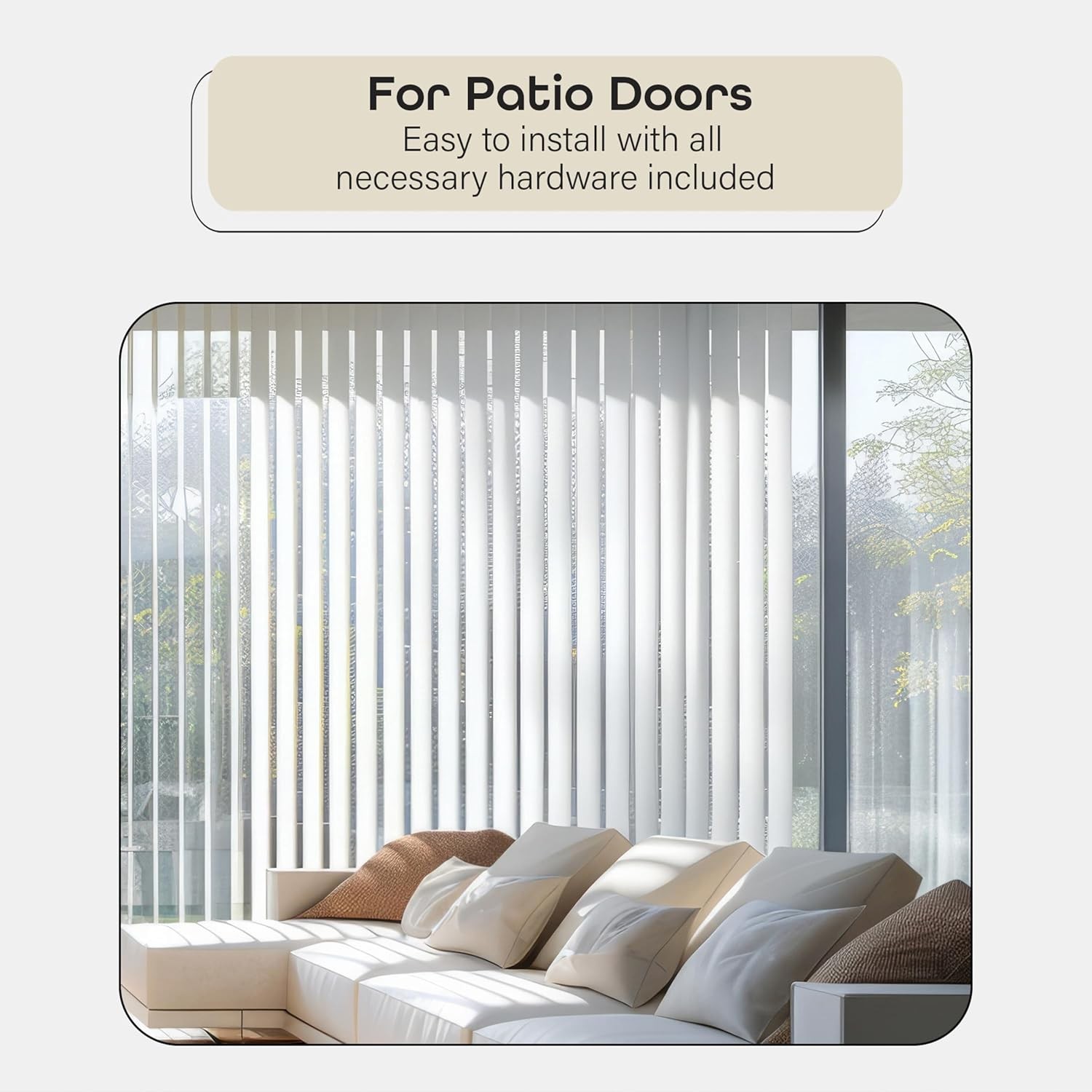 Vertical Hard Window Patio Blinds – White, 84″ L x 78″ W Plain & 3-1/2-Inch Vane