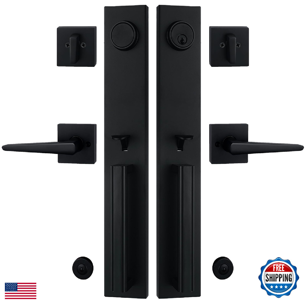 Tmc Double Door Handlset For Front Door In Matte Black Keyed Entry Handle And