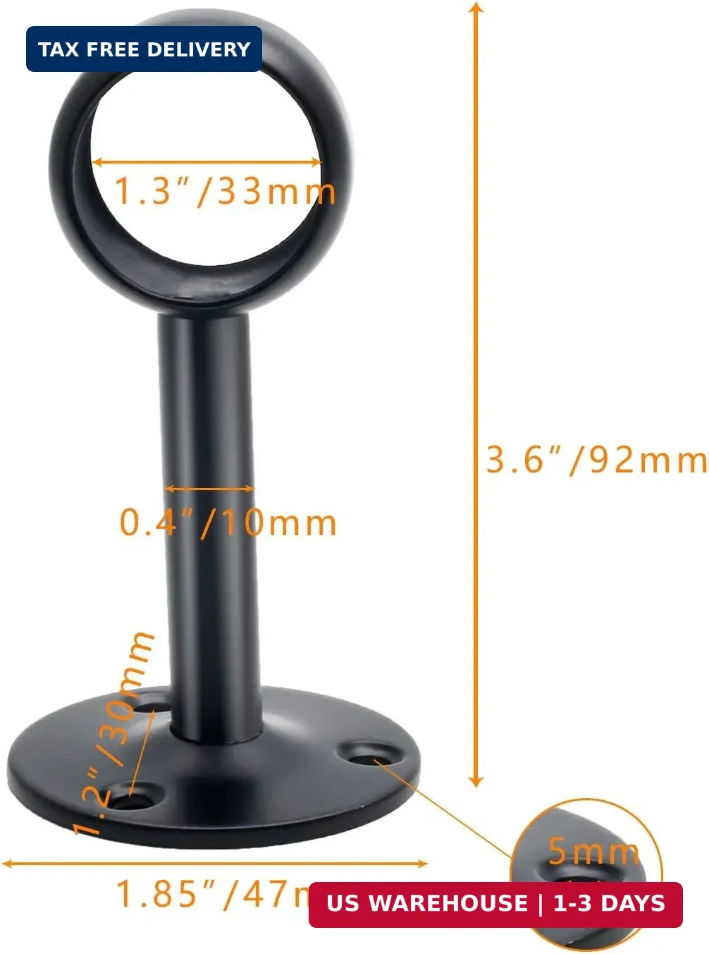 4pcs Ceiling Mount Curtain Rod Bracket,1-1/4 Inch,Matte Black | 4 Pcs, Flange Cl