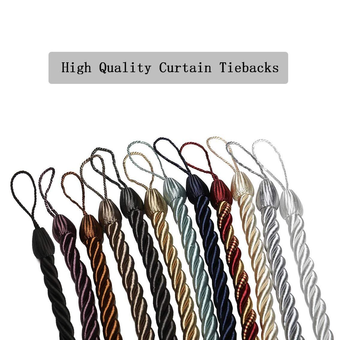 Curtain Tiebacks Ropes Tie-Backs, Handmade Curtain Holdbacks (Black, 2pack)