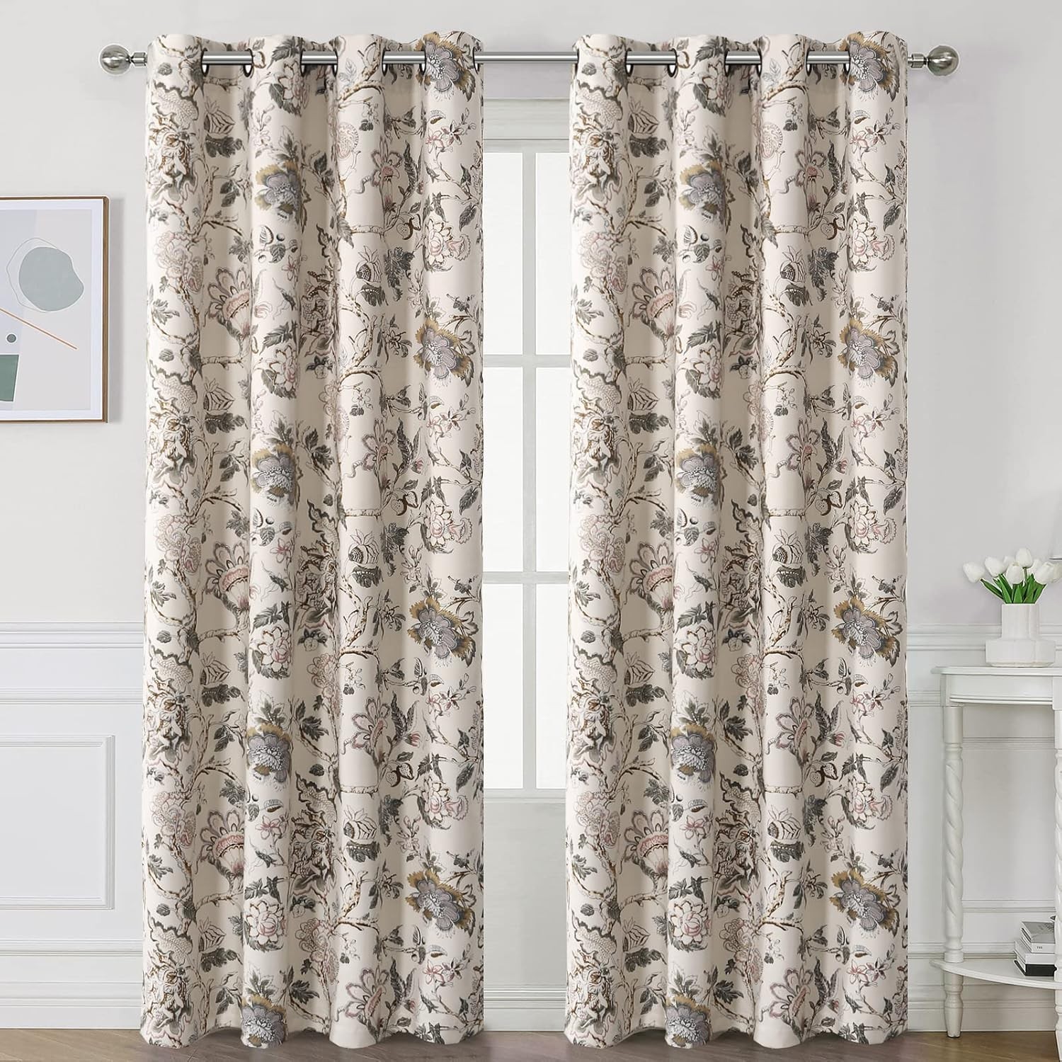 Blackout curtains, 84 inches long, set of 2, floral pattern curtains