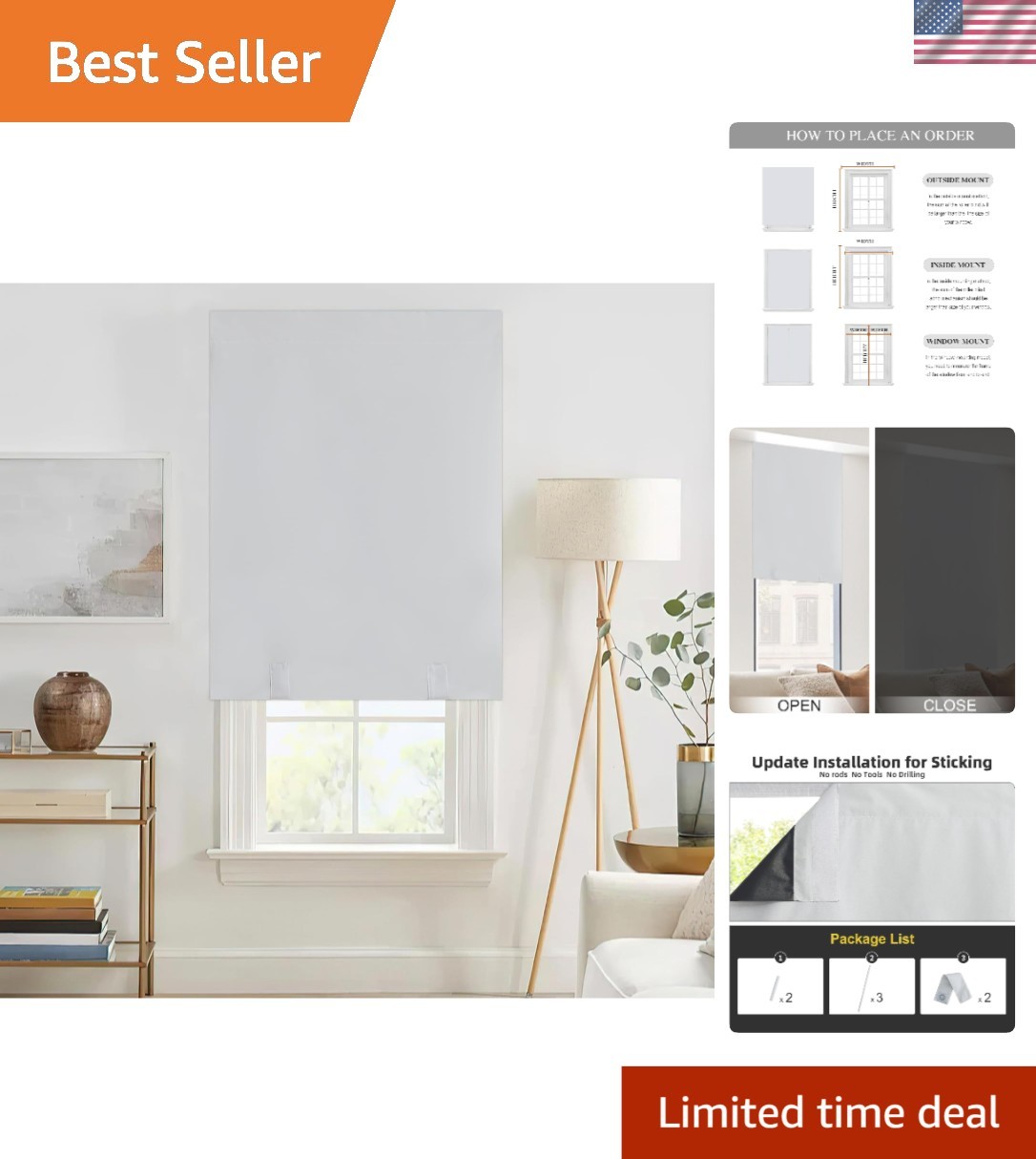 100% Blackout Cordless Roller Door Blinds, 30×72 inch – Easy Installation Shade
