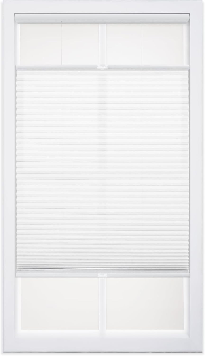 Cordless 1″ Light Filtering Down Bottom Up Cellular Shade, 35″W x 64″H, White