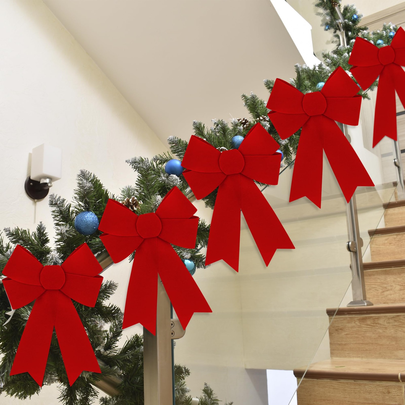 6 PCS Christmas Decorations, 9 x 12 Inches Large Christmas Bows, Red Velvet P…