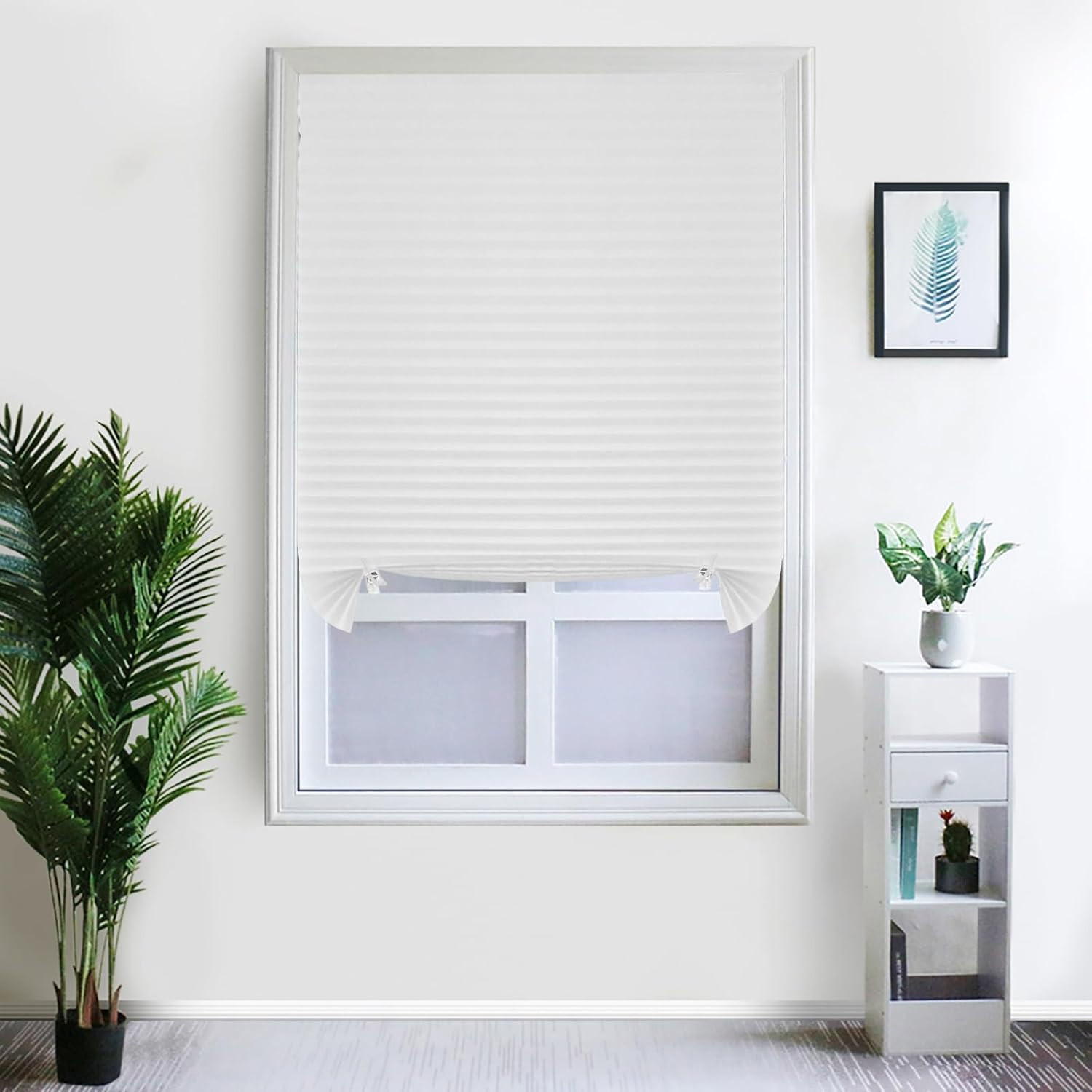 2 Pack Temporary Blinds for Window, Self Adhesive Pleated Blinds Cordless No Dri