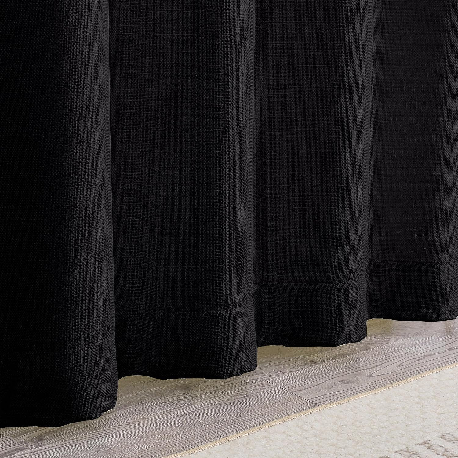 Black Curtains 63 Inch Length 2 Panels, Faux Linen Textured Semi Sheer ..