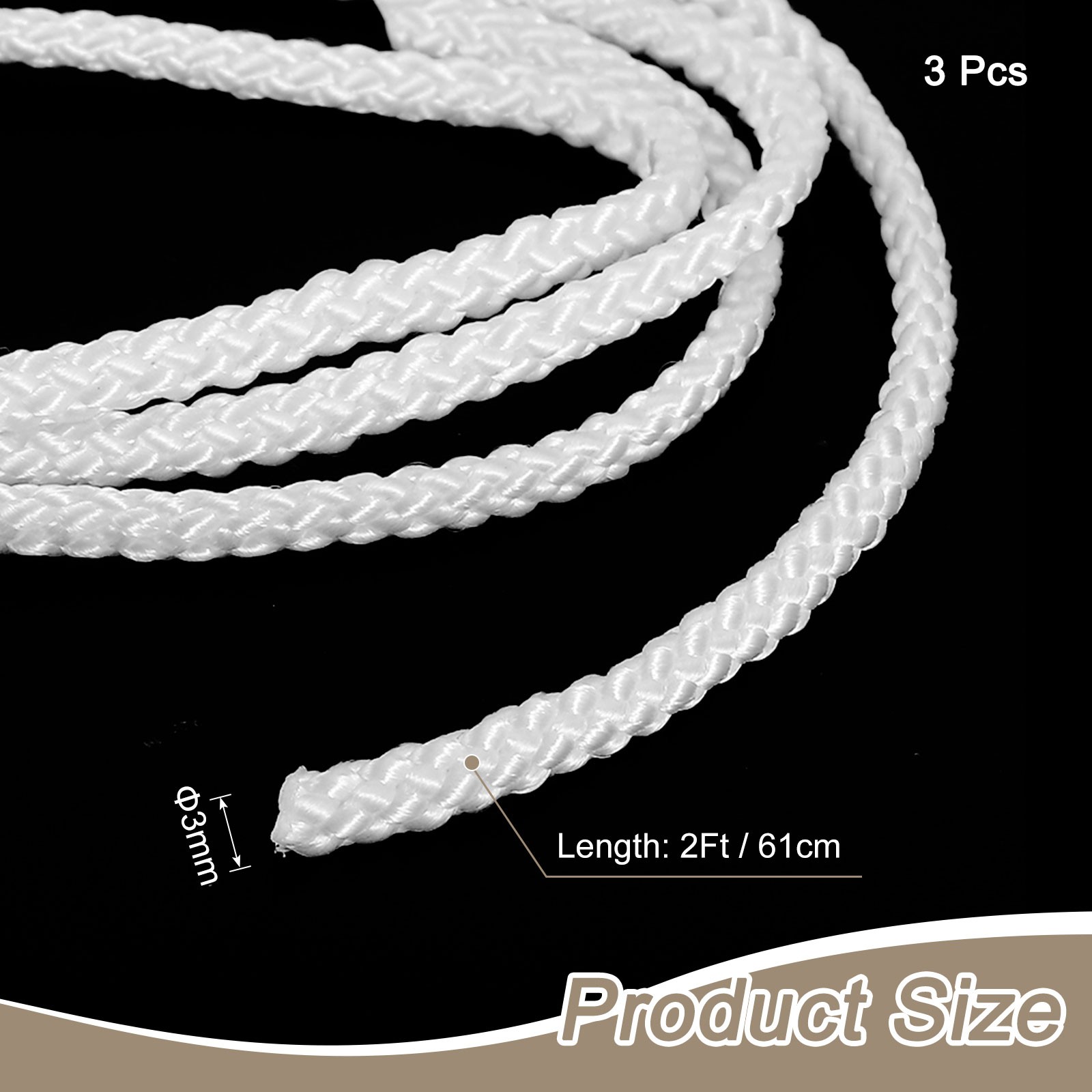 3Pcs Cord Loop for Window Shades, 3mm 2Ft Window Blind Looped String, White