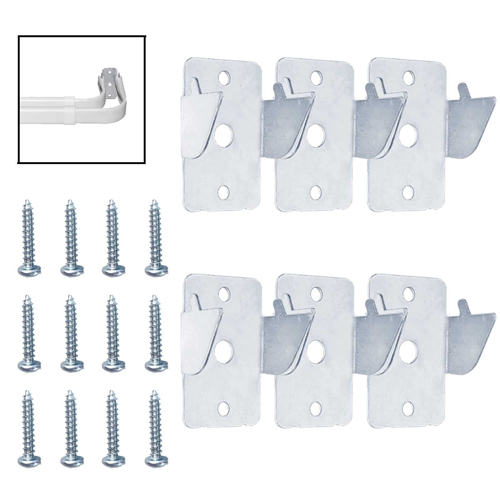 6 PCS Double Curtain Rod Bracket Hangers, Hooks, Screws, Wall Mounted, Black