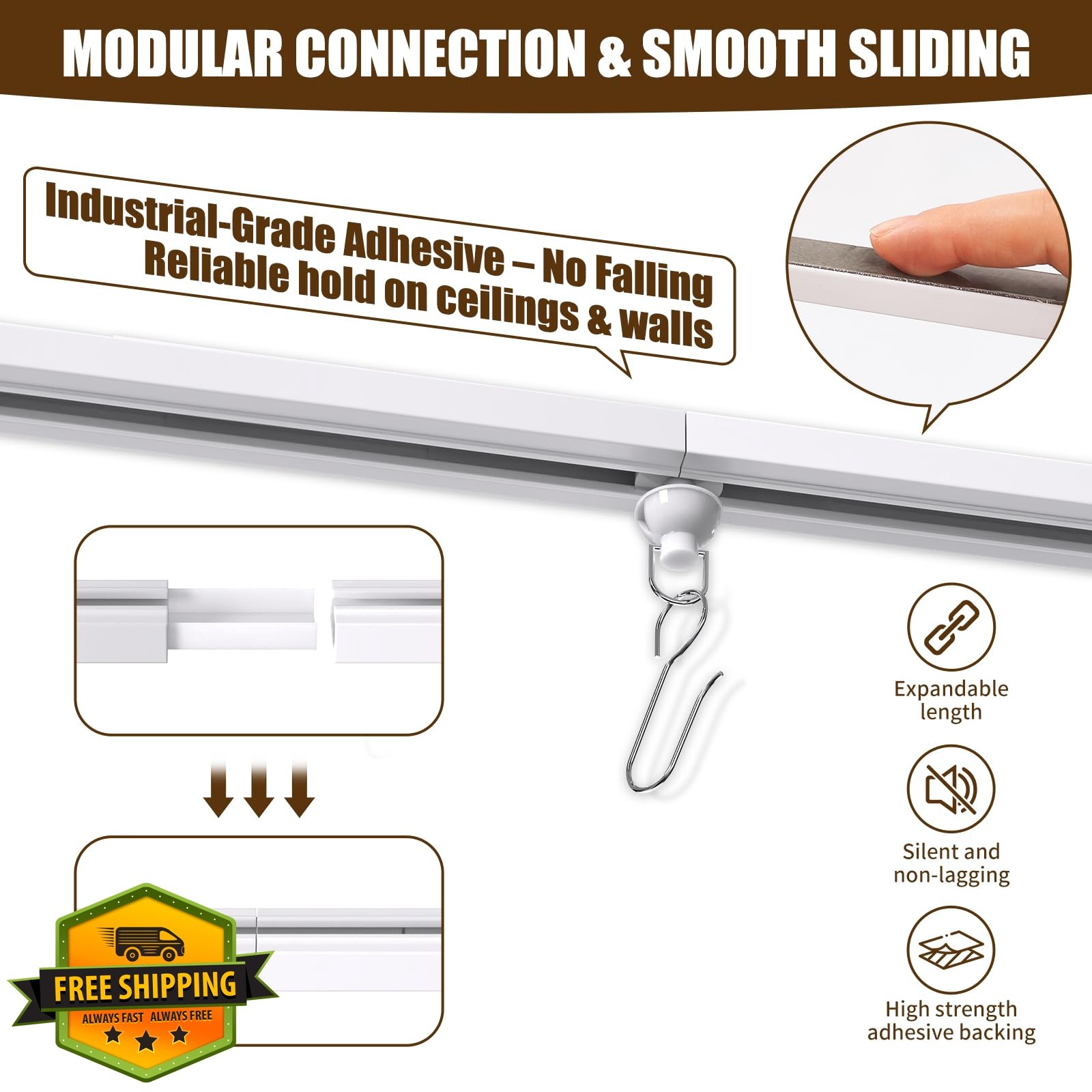 KOBRICH 3.3FT Flexible Ceiling Curtain Track Stick-On No Drill