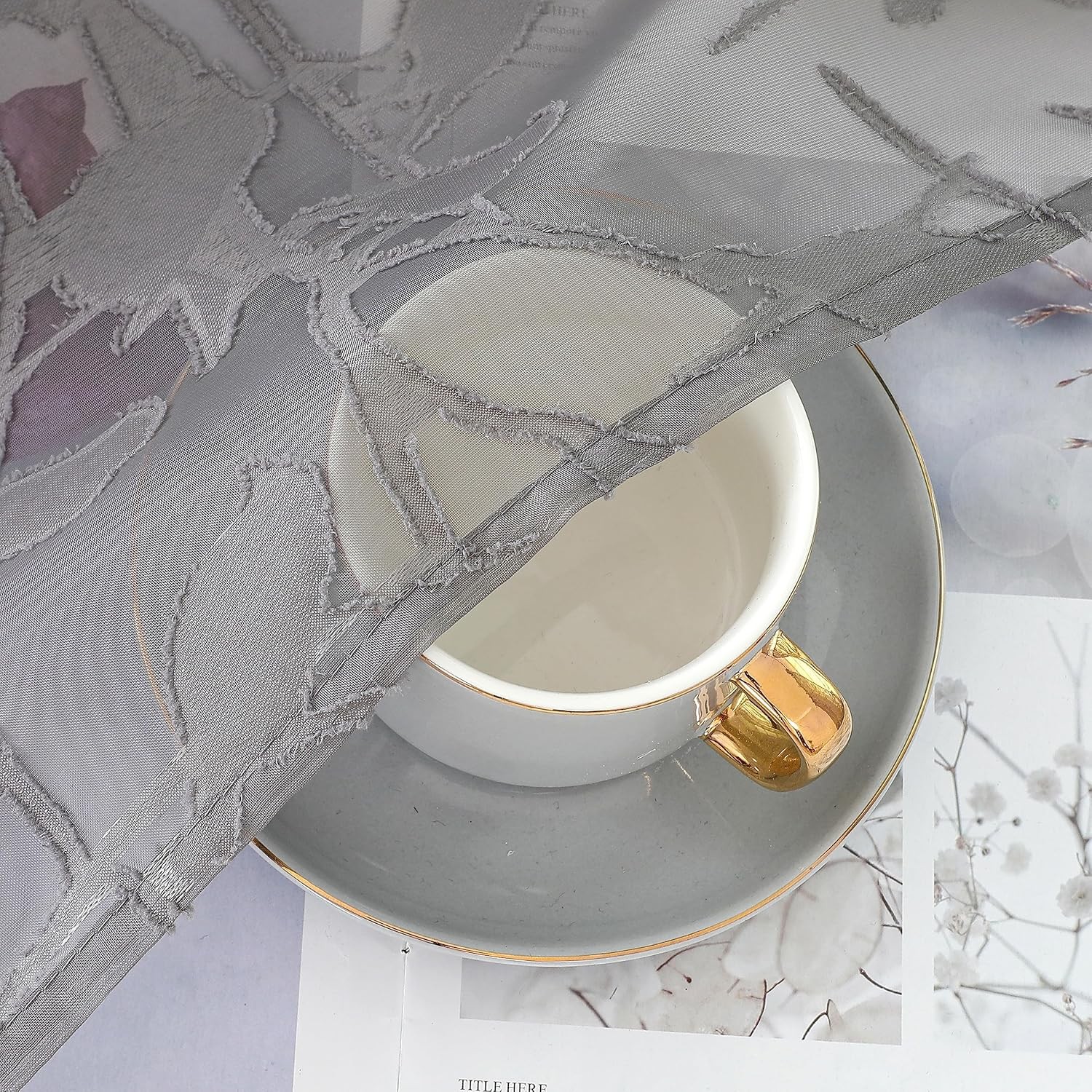 Anji Sheer Grey Curtains 63 Inches Long, Light & Airy 38W x 63L,