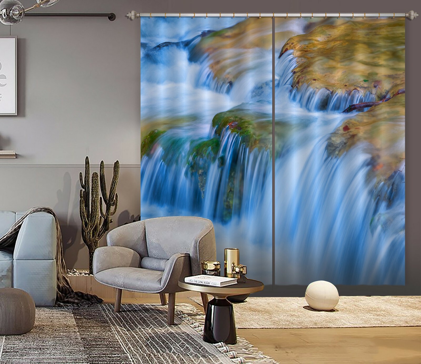 3D Waterfall Rocks ZHUA358 Blockout Photo Curtain Fabric Window Amy