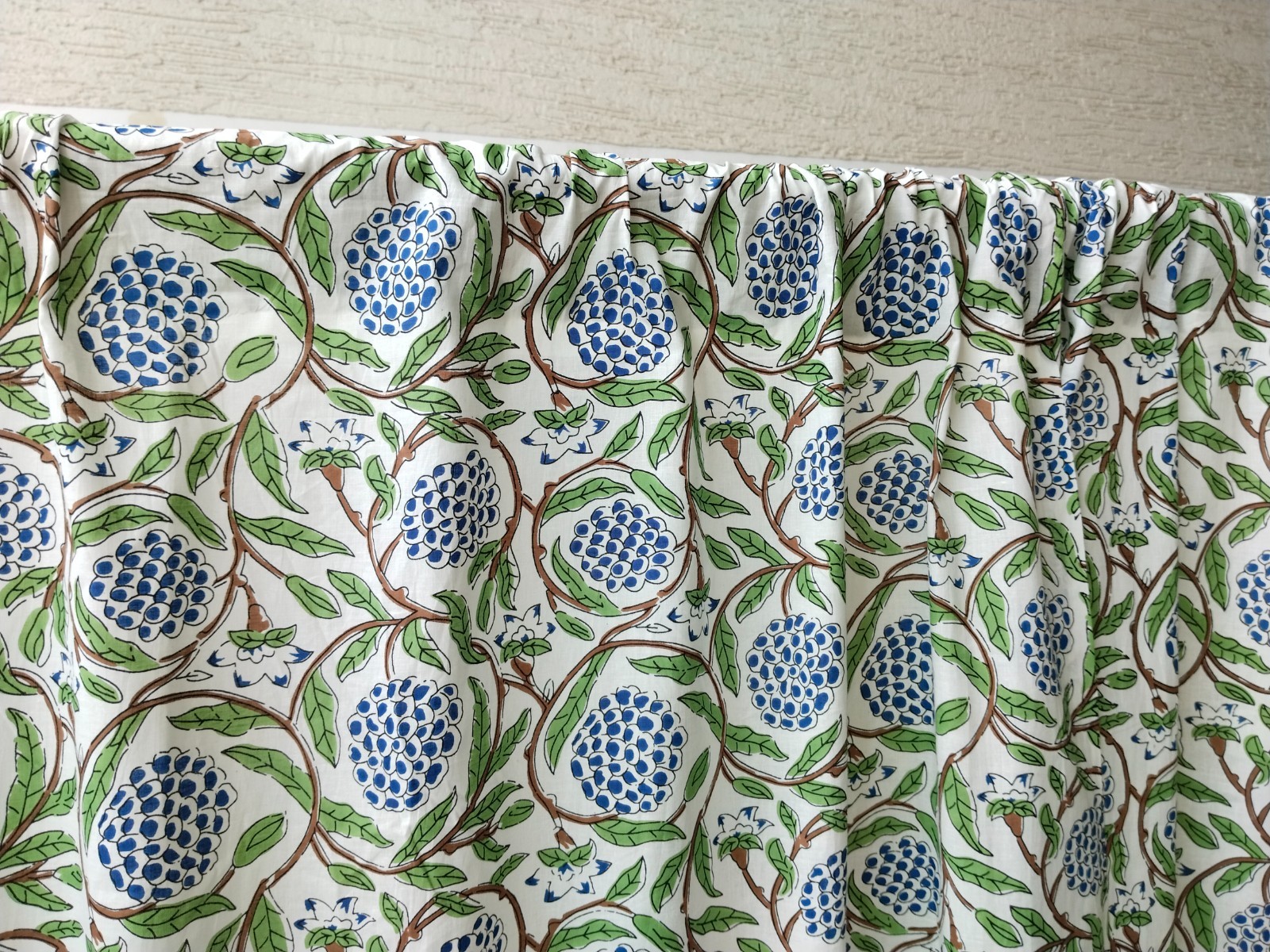Hand Block Print Cotton Curtain Set, Blue Floral Boho Drapes