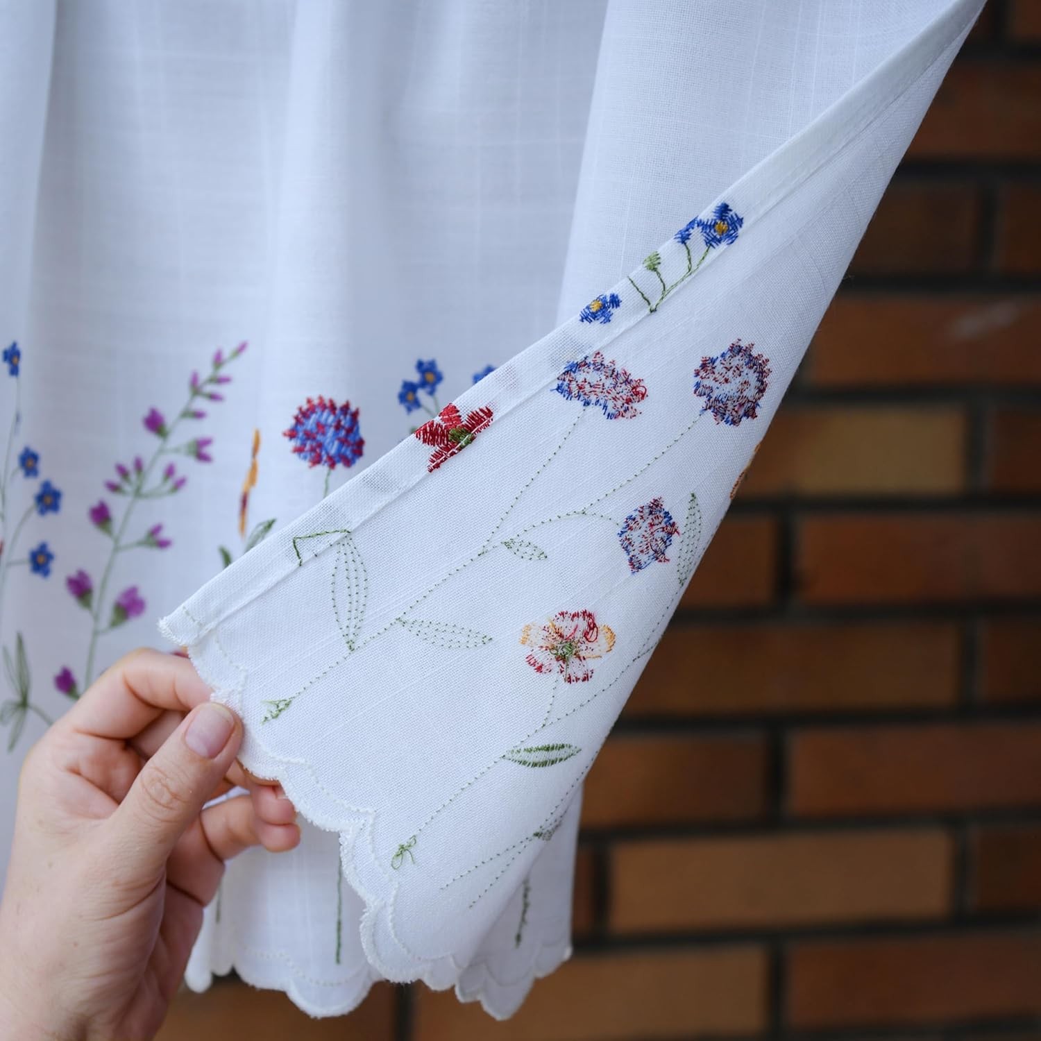 PKT Floral Embroidery Curtain Valance, White Elegant Decorative Flowers Window