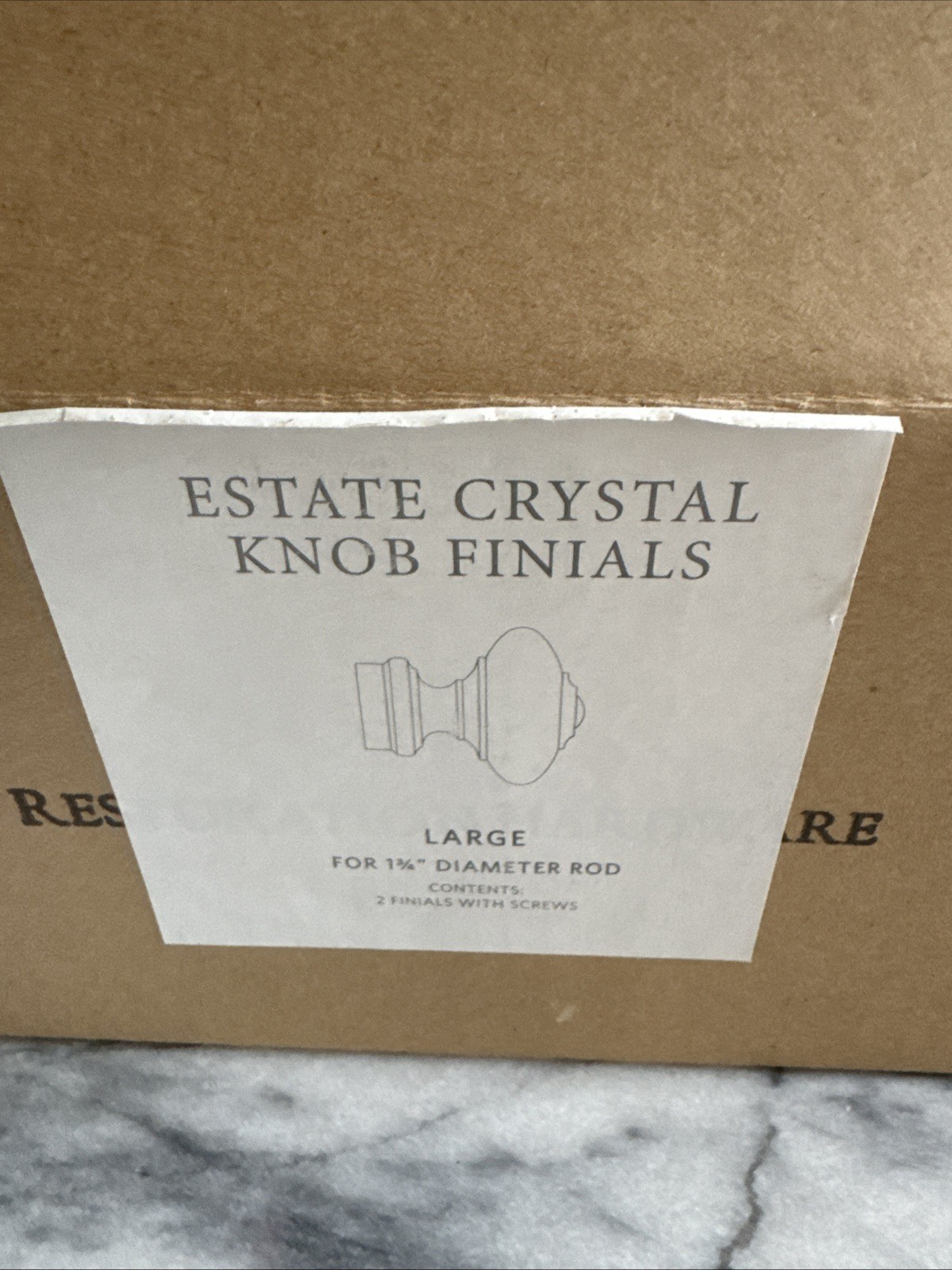 Restoration Hardware Estate Collection Crystal Knob Finials Large For 1 3/4″ Rod