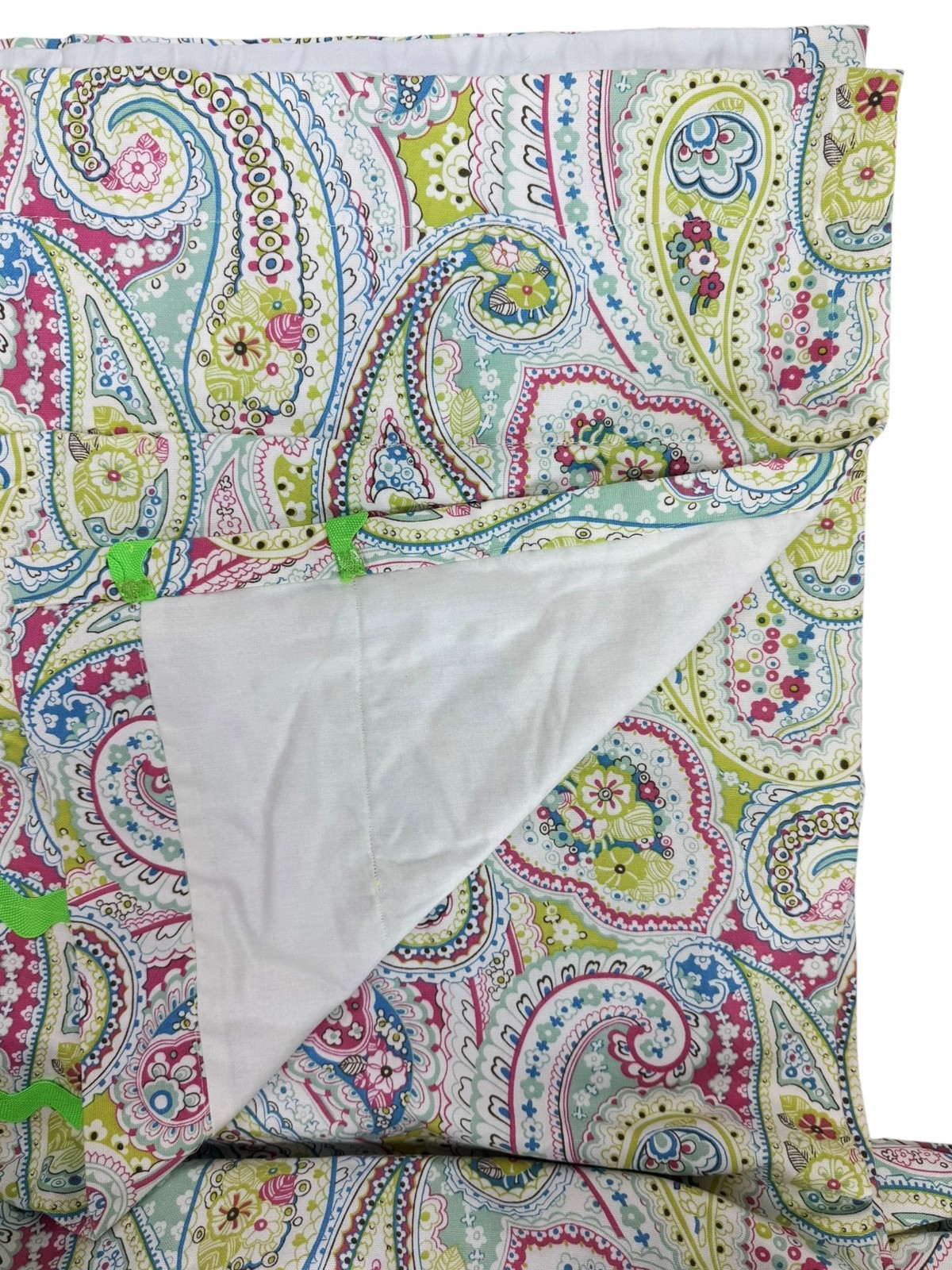 Custom Drapery Curtain Lined Panels Pink Blue Green Paisley Print 2 at 77″x102″