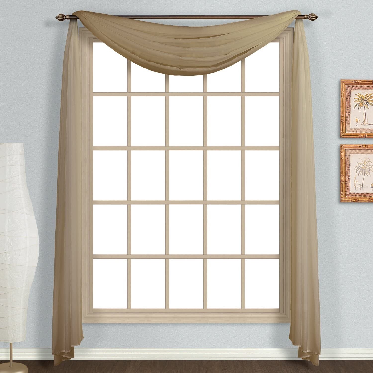 United Curtain Monte Carlo Scarf Curtain, Taupe – Size 57” W x 144” L