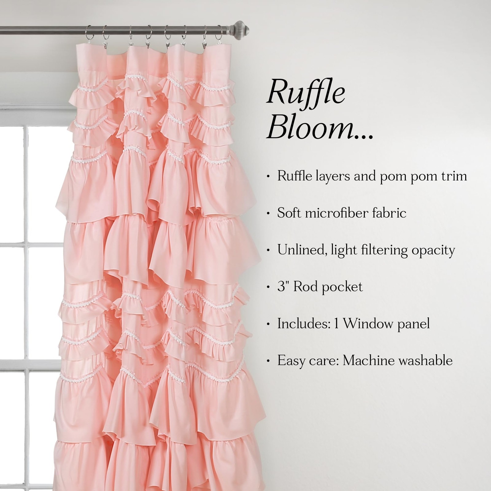 Lush Decor Kemmy Light Filtering Window Curtain Panel Single 52 W X 95 L Peachy